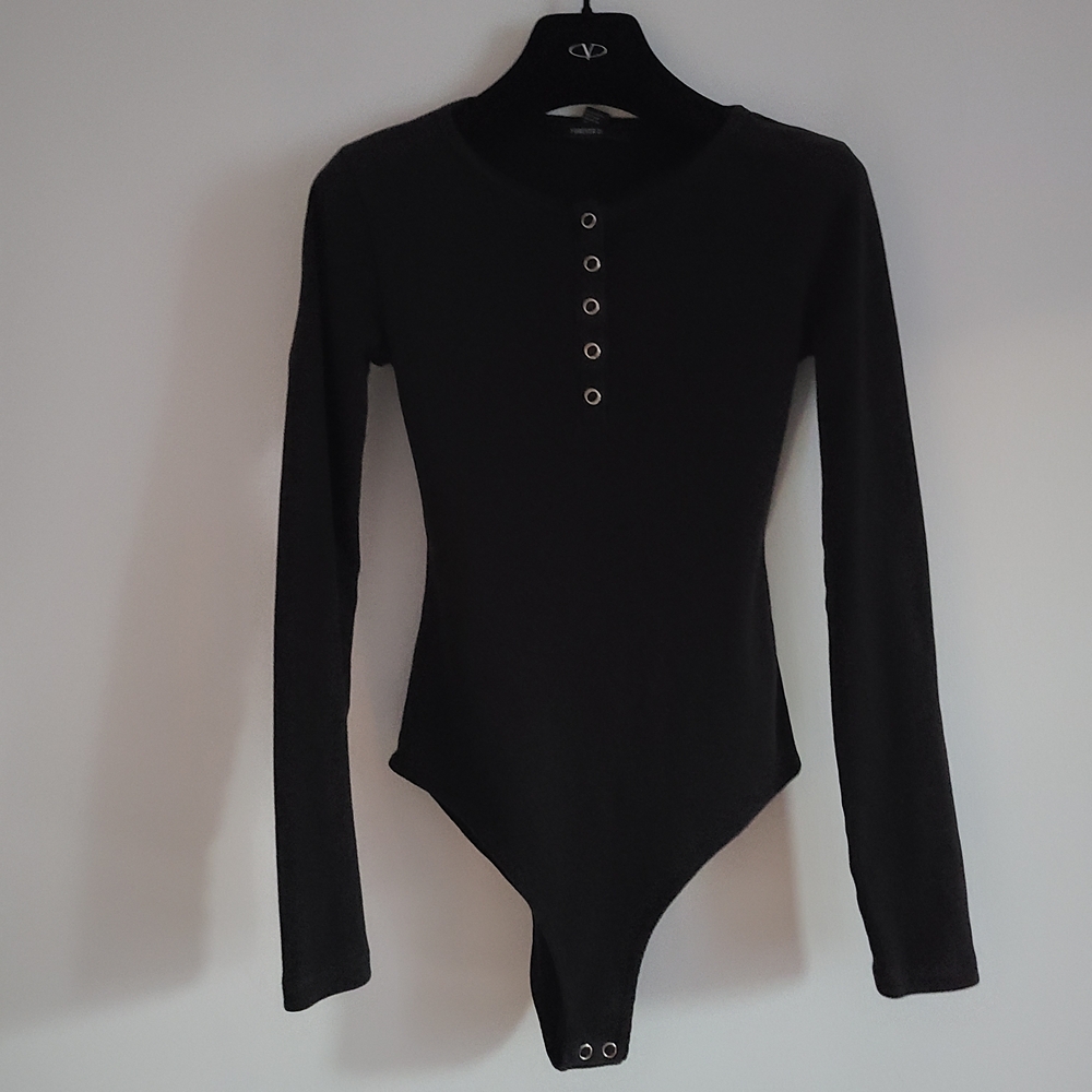 Forever 21 Black Button-Up Bodysuit Size Small
